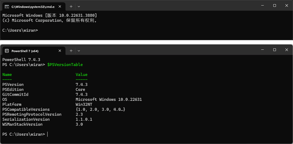 cmd.exe and Windows PowerShell