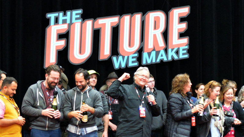 Dale-Doherty-toasting-Make-staff-after-2019-Bay-Area-Maker-Faire-featured.jpg
